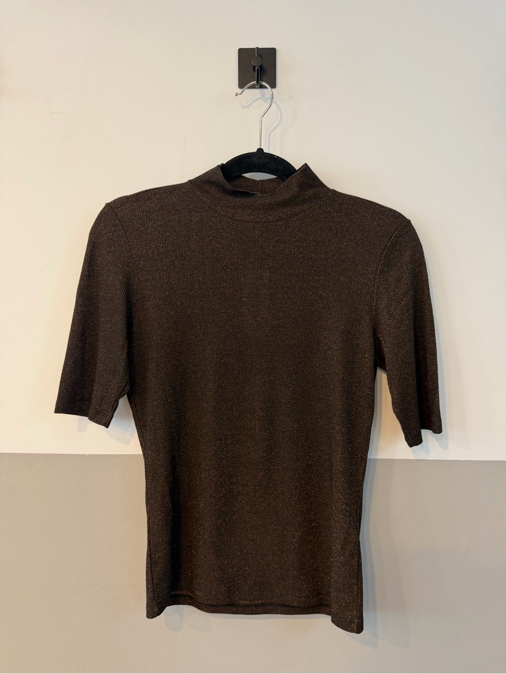 NWT FRAME Lurex Turtle/mockneck Tee Americano Brown Metallic Knit Top Size M - Picture 10 of 14